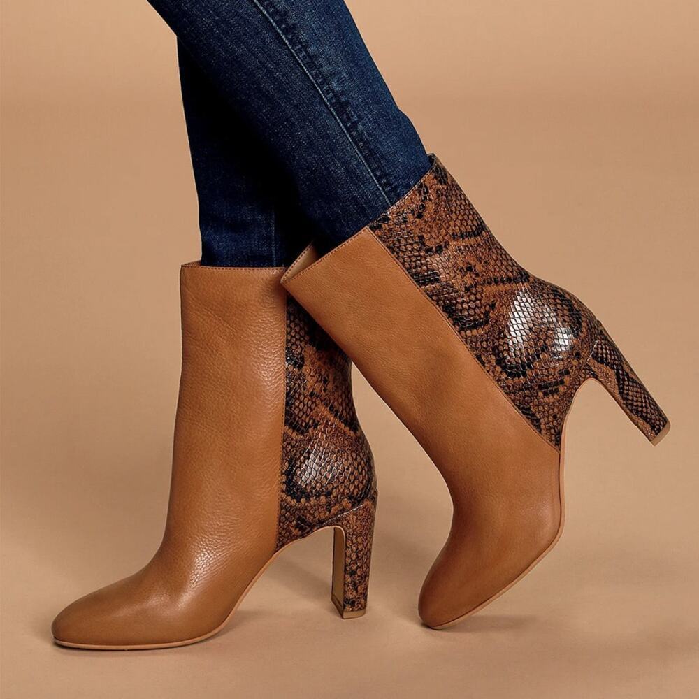 Dolce Vita Chase Cognac Multi Leather Snake Mid Calf Boots Size 9